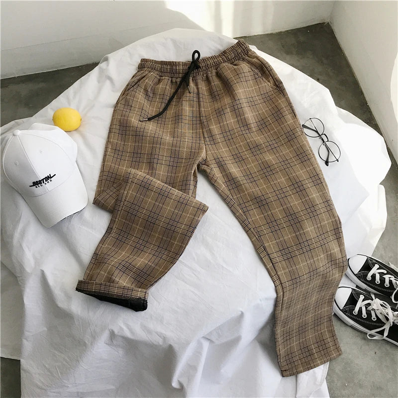 LAPPSTER Mens Black Harajuku Plaid Pants 2023 Men Japanese Streetwear Baggy Sweatpants Male 5 Colors Vintage Casual Trousers
