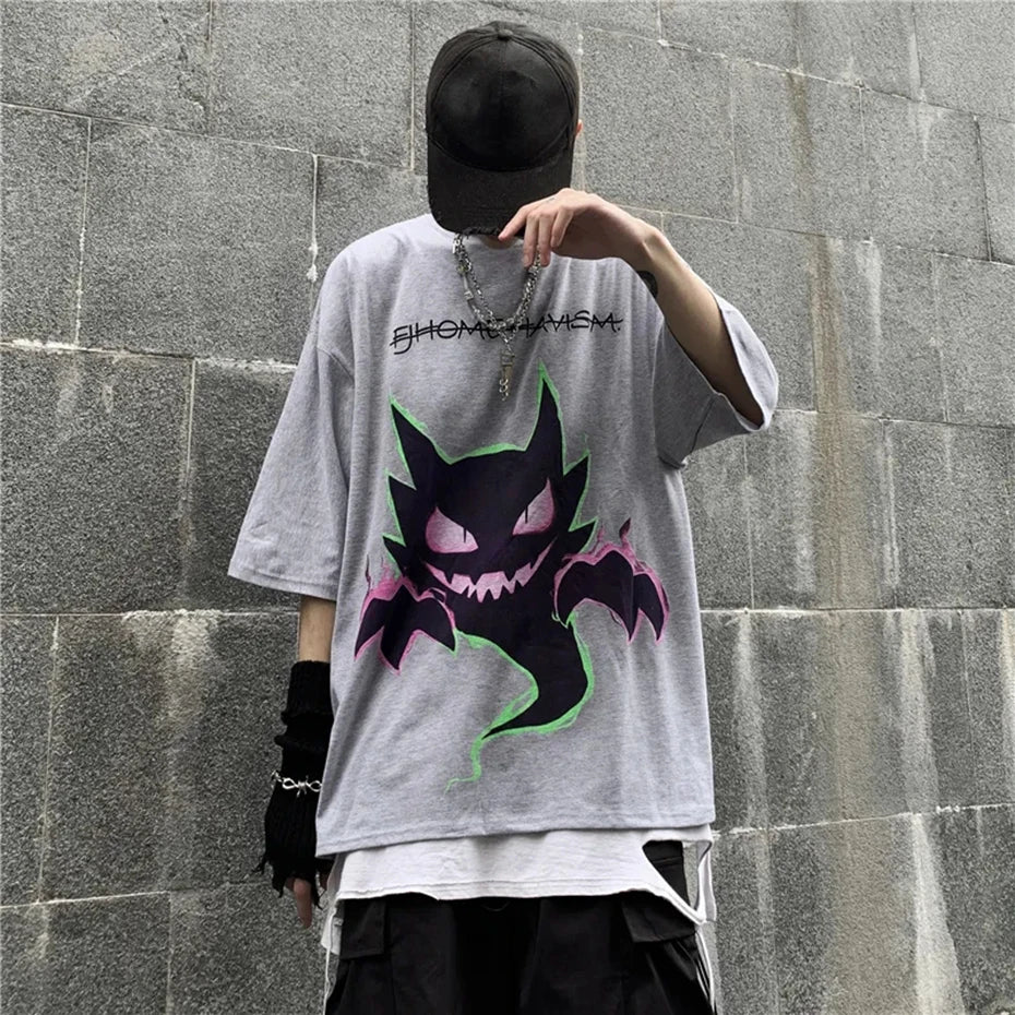 Mens Short Sleeve T Shirt Devil Printed Oversized Hip Hop Tee Women Streetwear Harajuku T-shirt Summer Plus Size Loose