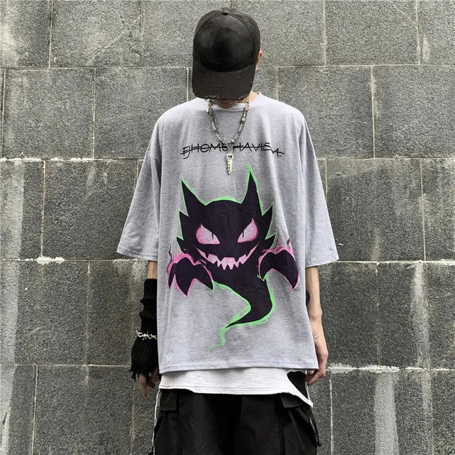 Mens Short Sleeve T Shirt Devil Printed Oversized Hip Hop Tee Women Streetwear Harajuku T-shirt Summer Plus Size Loose