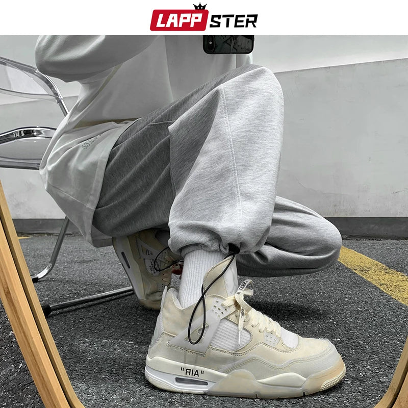 LAPPSTER Men Japanese Streetwear Solid Baggy Joggers Pants 2020 Man Korean Fashion Hip Hop Sweatpants Couple Black Trousers 5XL