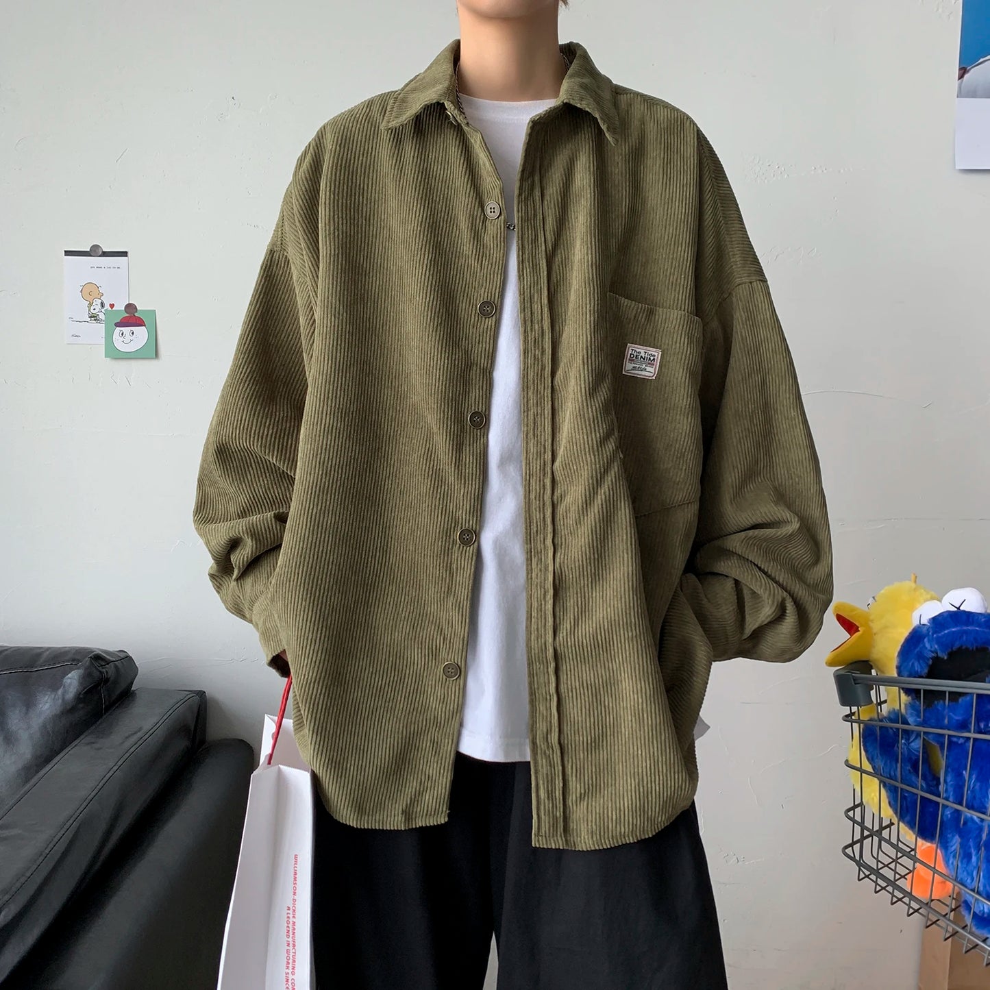 LAPPSTER Men Corduroy Vintage Autumn Shirts 2023 Mens Korean Fashion Harajuku Shirts Male Oversized Streetwear Colorful Shirts