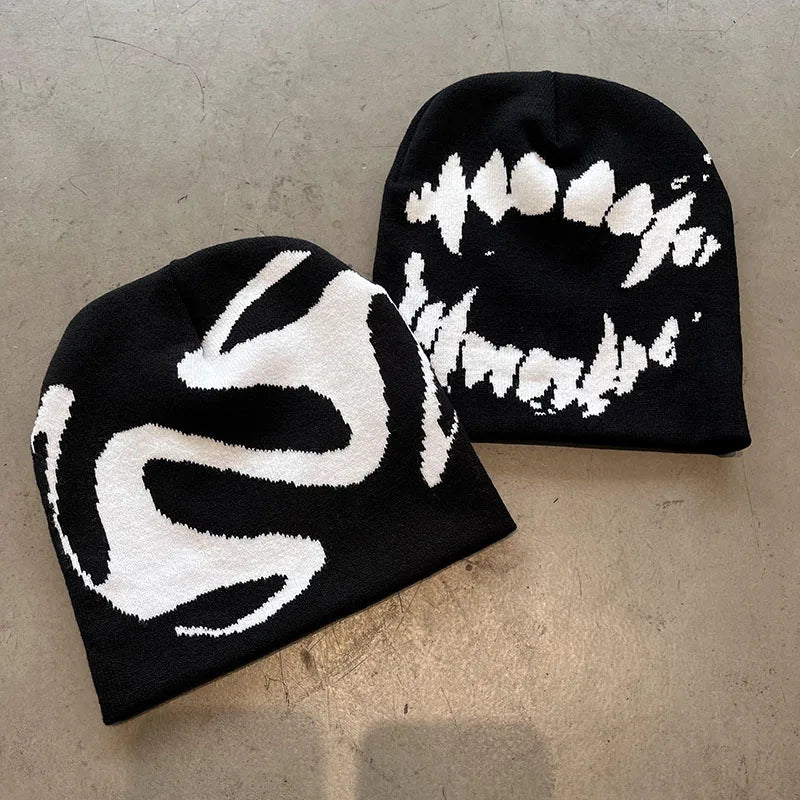 Women Hat Knitting Beanies Goth Tooth Caps Men Y2k Streetwear Winter Fashion Pullover Kpop Harajuku Vintage Warm Hip Hop Unisex