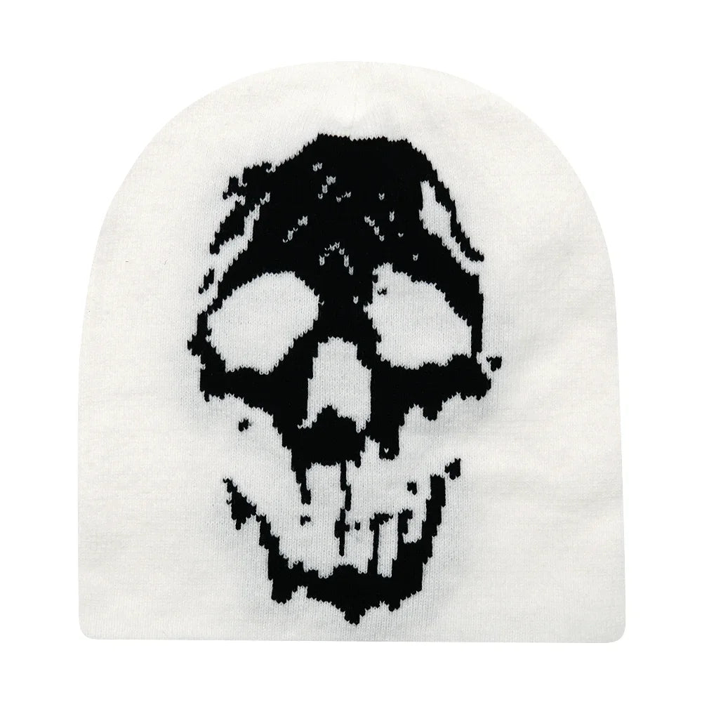 Beanies Fashion Skull Print Y2K Knitted Hats for Women Men Ear Protection Winter Autumn Windproof Keep Warm Gorras Hip Hop Cap