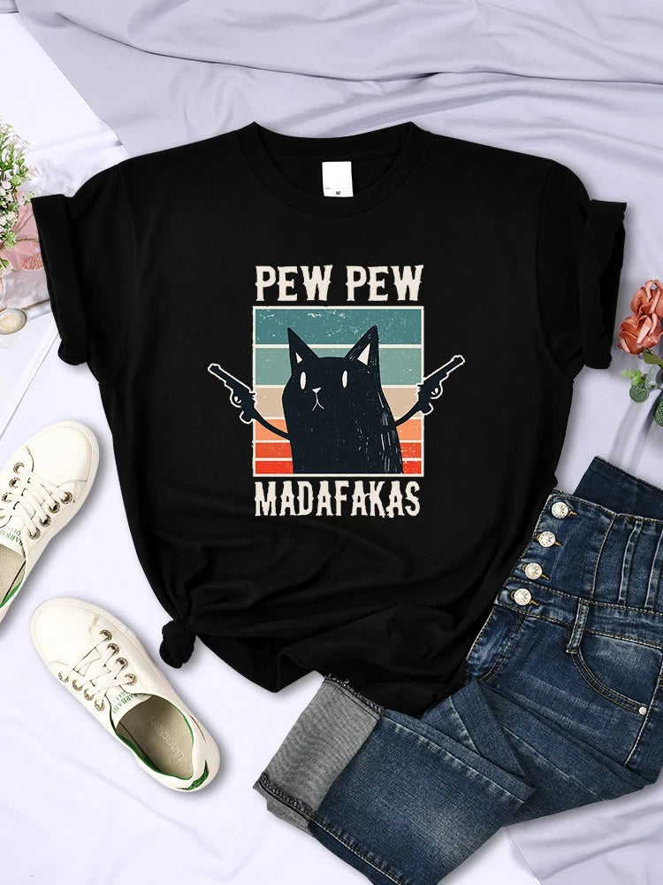 Pew Pew Madafaks Cute Funny Print Women T Shirts Hip Hop Tee Clothes Creativity Casual Tops Crewneck Womans Short Sleeve 42339