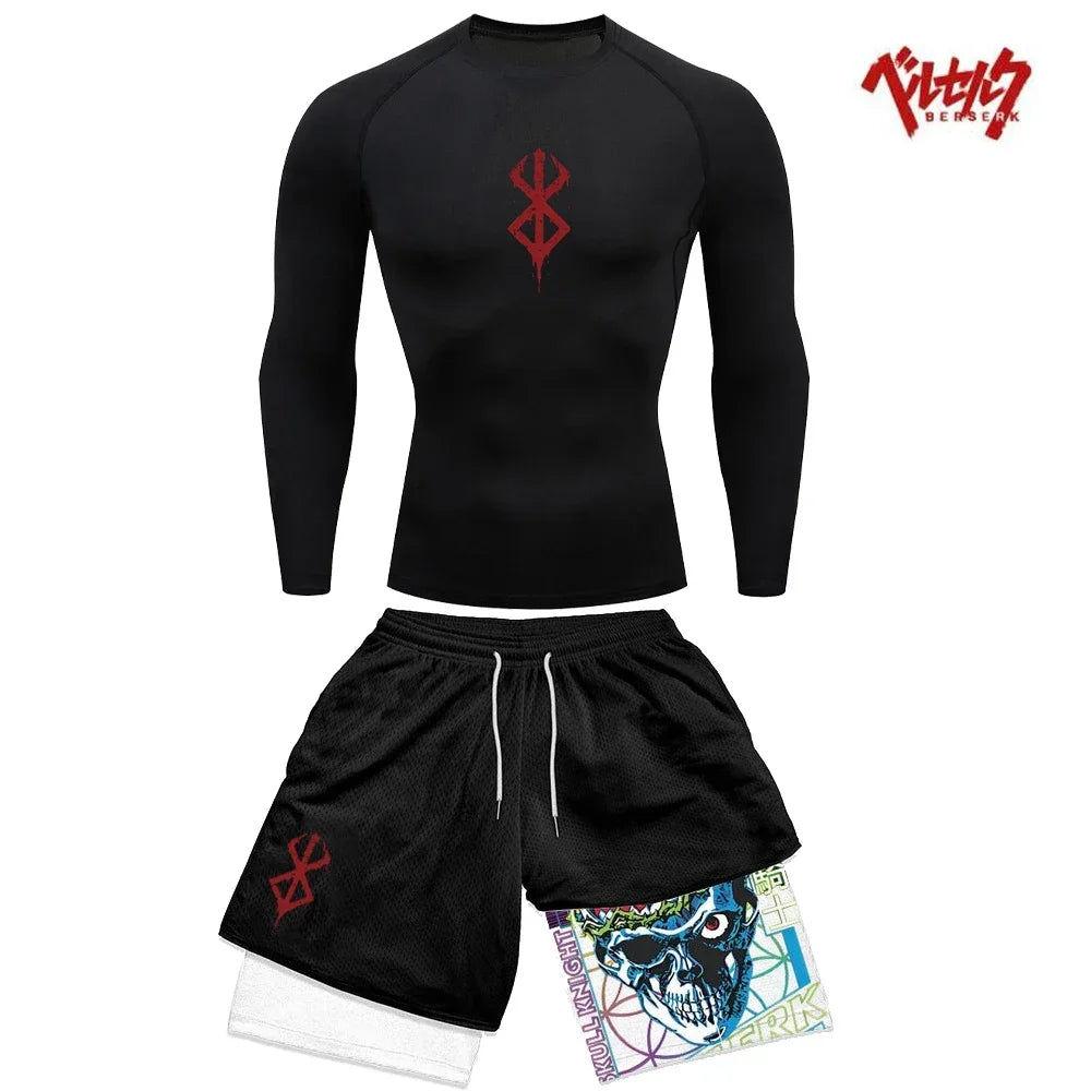 Anime Berserk Compression Set Fitness Suit for Men Quick Dry Compression Shirt+Gym Shorts Running Workout Summer Sportswear