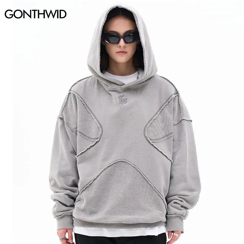 Vintage Hoodie Streetwear Hip Hop Embroidery Letter Washed Pullover Harajuku Punk Goth Cotton Hooded Sweatshirt 2024 Men Fashion