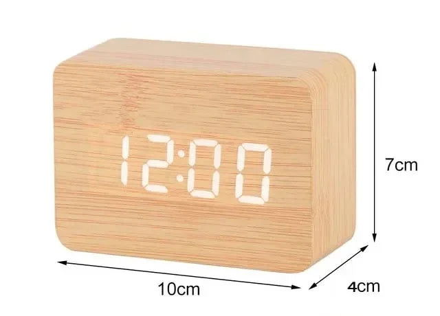 Digital LED Wooden Alarm Clock With Temperature Voice Control Snooze Electronic Desk Clock USB AAA Power Supply Decorations Home