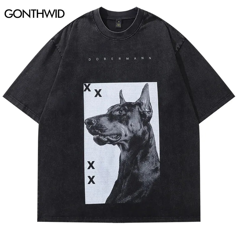 Hip Hop Doberman Dog Black Oversized T-shirt