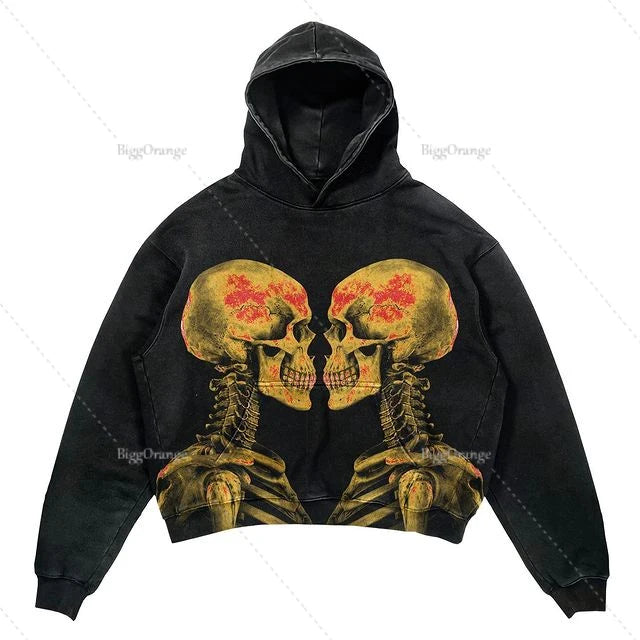 Spring and Autumn Print Men and Women Sweater Fashion Loose Top Men Street Hip Hop Men and Women Clothing Hoodie