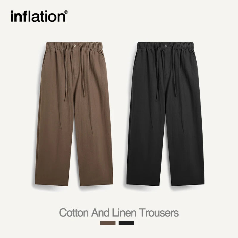 INFLATION Bamboo Cotton Linen  Wide Leg Pants 2024 Spring Summer All-match Casual Mens Trousers