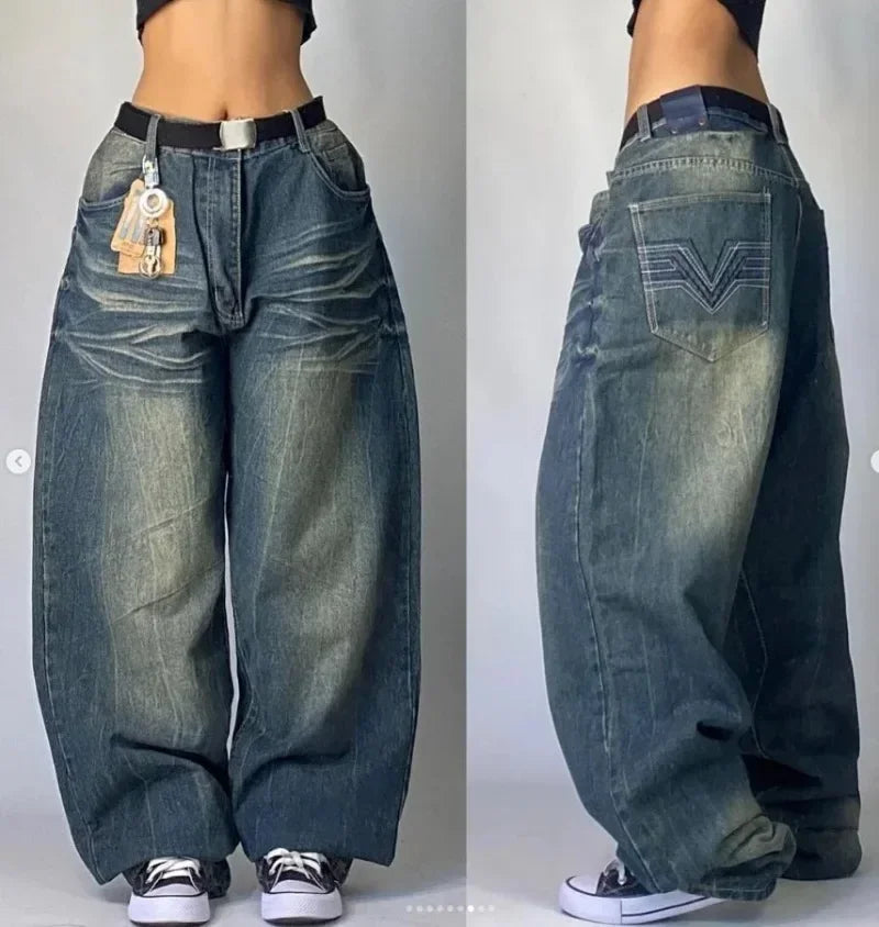 Affliction Baggy Jeans New Hip hop Fashion Hip Hop Wing Embroidery Jeans Men Women Vintage Streetwear Loose Wide Leg Denim Pants