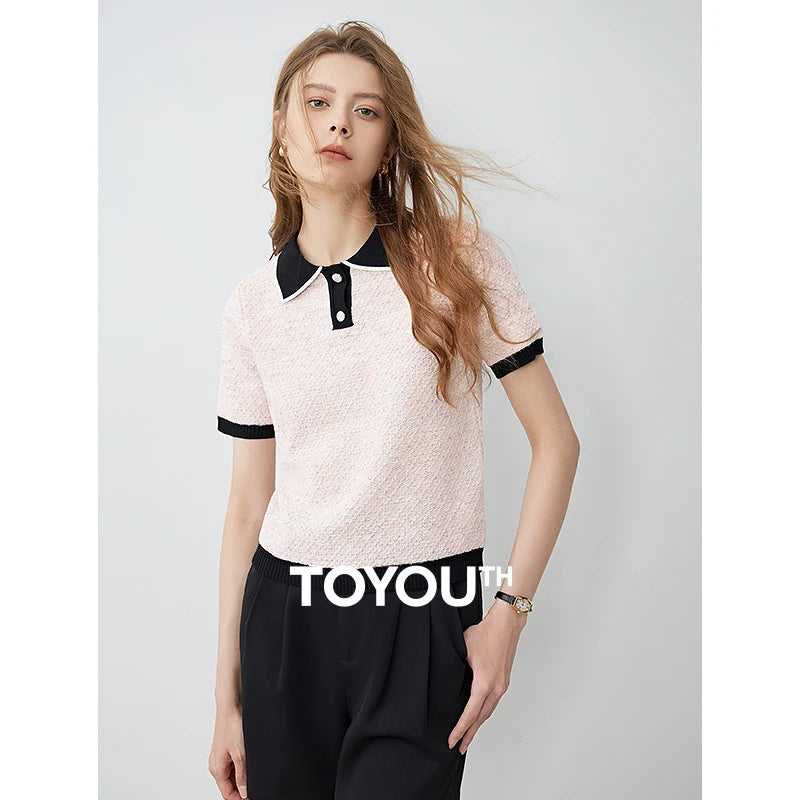 TOYOUTH Women Colorful Dots Short Sleeved Knitwear 2024 Summer New POLO Tops