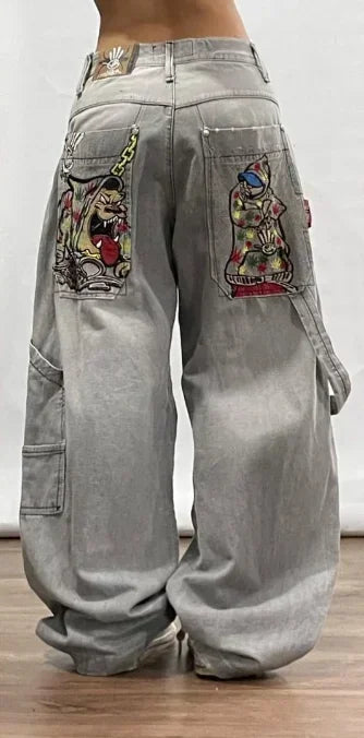 Affliction Baggy Jeans New Hip hop Fashion Hip Hop Wing Embroidery Jeans Men Women Vintage Streetwear Loose Wide Leg Denim Pants