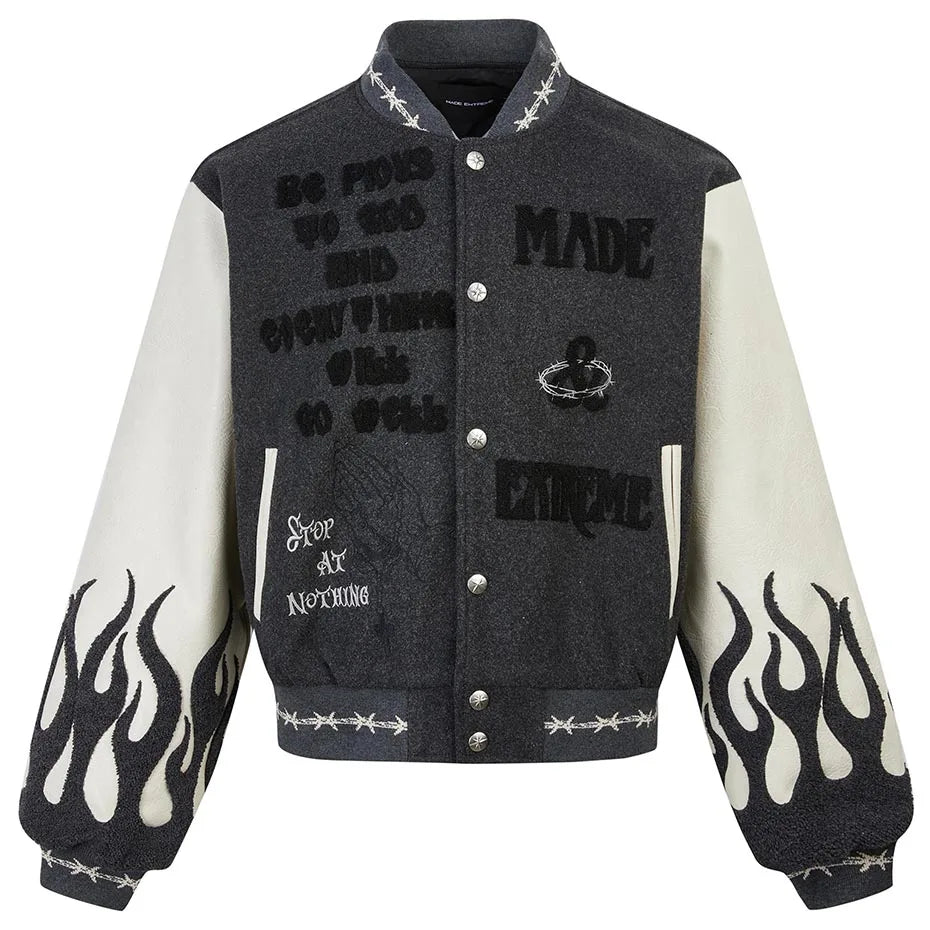 Jesus Embroidery Bomber Jacket Letter Patchwork Jacket Men Harajuku Hip Hop Streetwear Varsity Jackets Black Loose Outerwear Y2K