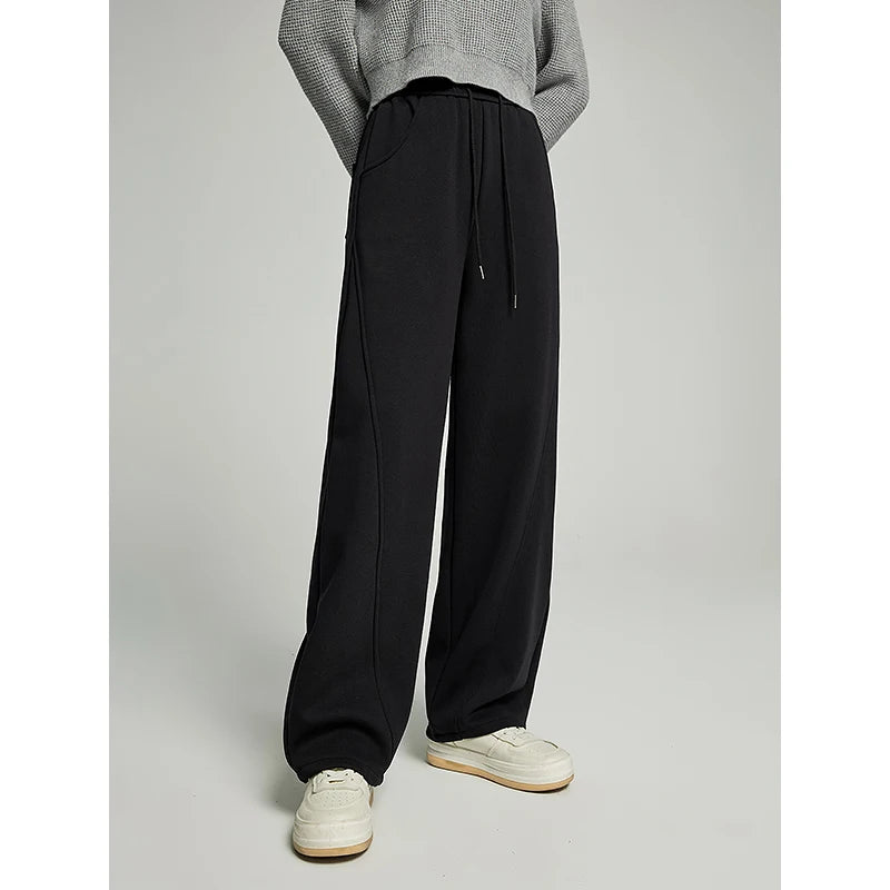 Toyouth Women Plush Sweatpants 2023 Winter Drawstring Waist Straight Loose Wide-leg Trousers Casual Versatile Sport Pants