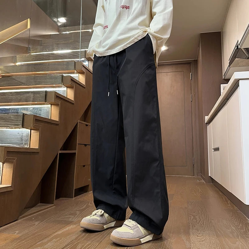 LAPPSTER Korean Fashions Baggy Straight Pants Men Black Loose Harem Pants Overalls Mens Harajuku Vintage Casual Joggers Pants