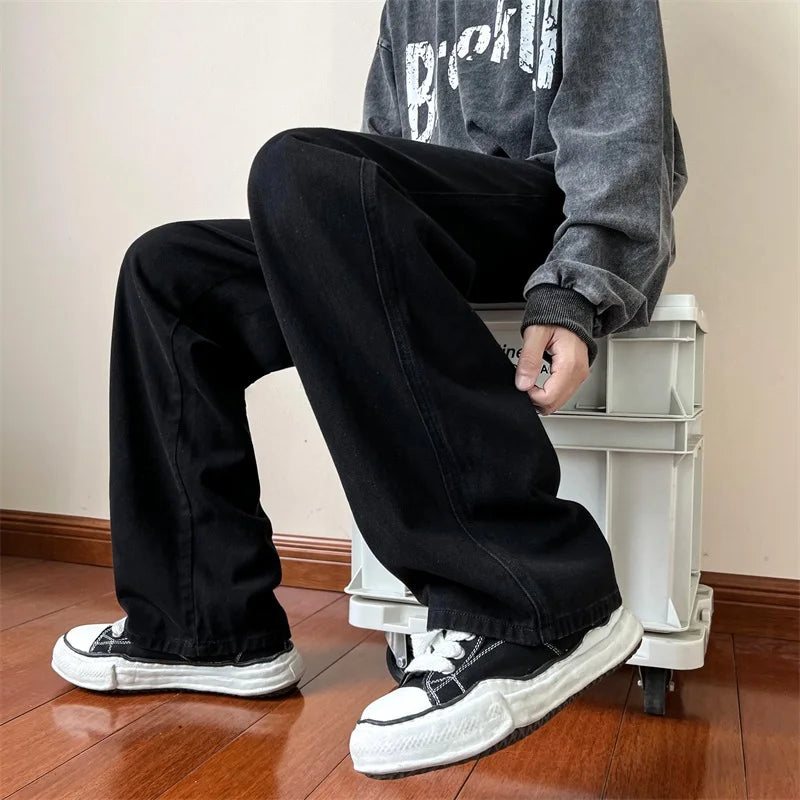 LAPPSTER Men Grey Streetwear Baggy Jeans 2023 Mens Kpop Solid Denim Pants Couple High Waisted Vintage Oversized Joggers Pants