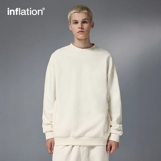 INFLATION Classic Cozy Crewnecks Unisex Plain Minimalist Fleece Sweatshirts