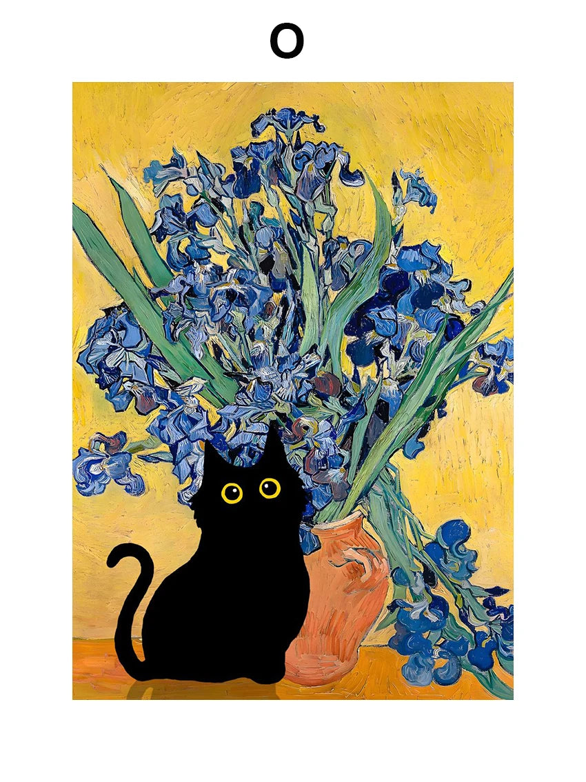 Funny Art Matisse Monet Black Cat Van Gogh Sunflowers Canvas Painting Posters and Prints Wall Pictures for Living Room Decor