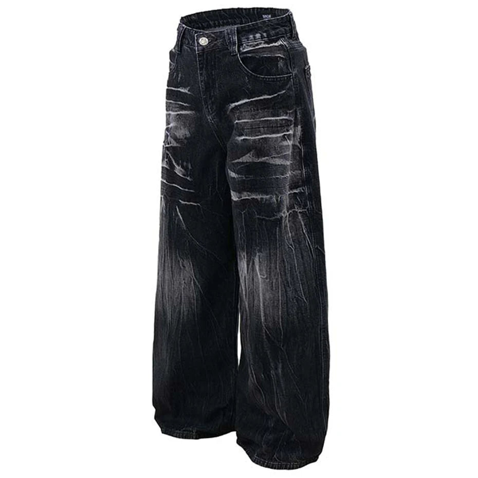 Black Wide Leg Baggy Jeans Lightning Graphic Loose Denim Pants Men's Streetwear Harajuku Hip Hop Jeans Trousers