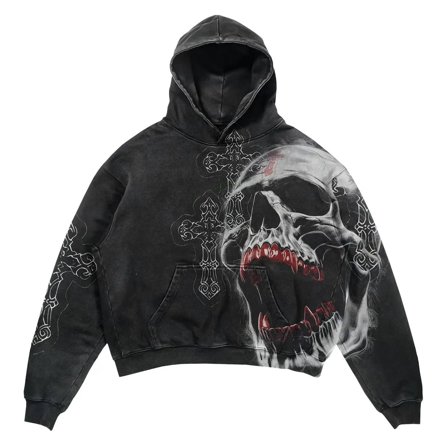 Skulls Pattern Printed Y2k Washed Autumn\winter Pullovers Streetwear Oversizeds Retro Casual Sweatshirts Simple Style Clothes