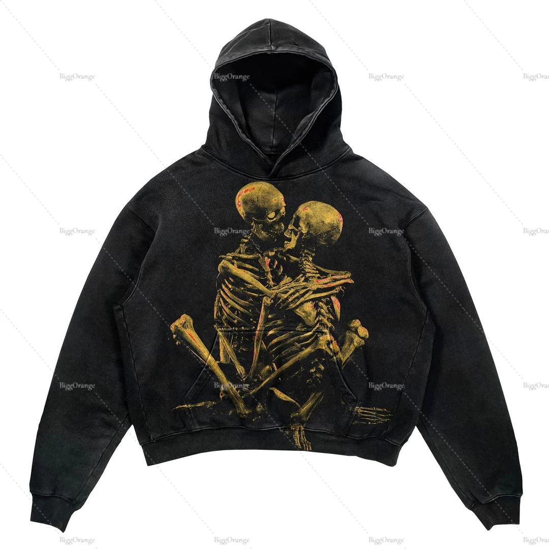 New skull print youth clothing sweater European and American style street men and women hip-hop hooded loose top men clothing