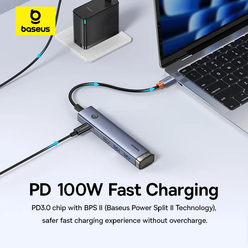 【$9.99 $11.99】Baseus USB C Hub to HDMI 4K 30Hz USB 3.0 Type C 5Gbps Hub PD 100W Fast Charging Single Display Hub for Win Mac