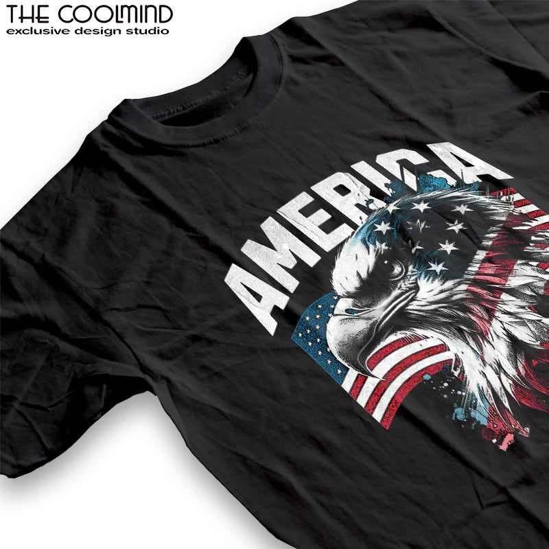 Coolmind U0030-T2 America Eagle Graphic Print Men T Shirt Casual 100% Cotton Funny Men Tshirt Big Size Tee Shrits Tops