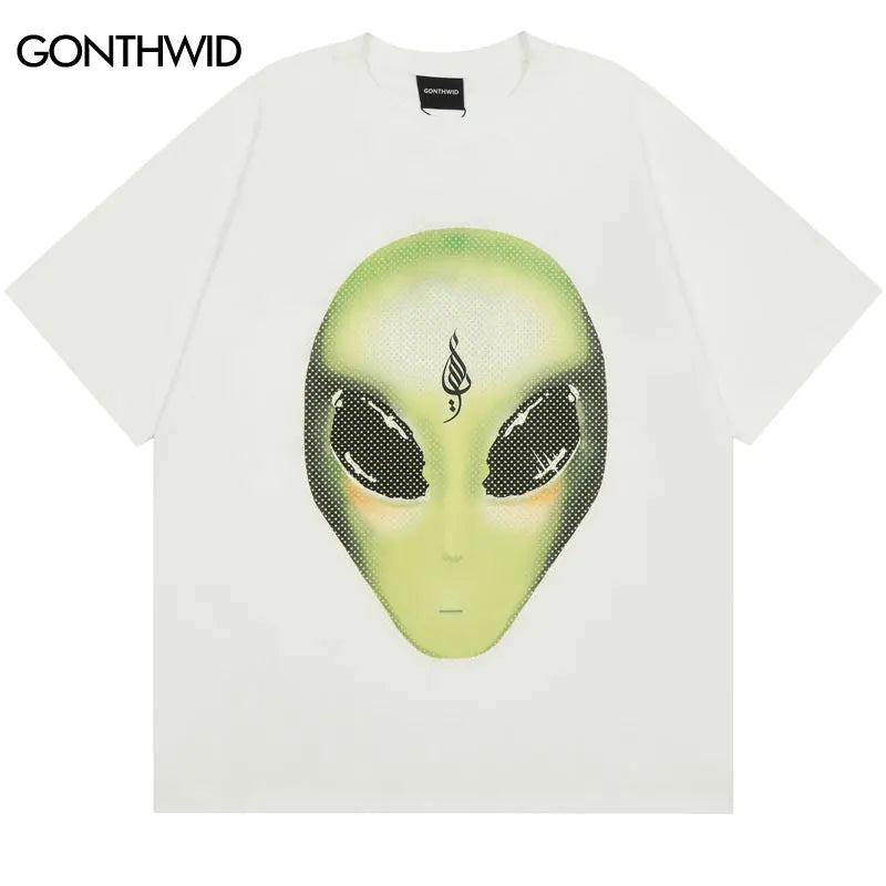 Men Oversized T-Shirt Streetwear Alien Graphic Print Tshirt Hip Hop Loose Cotton Shirts 2024 Harajuku Casual Summer Tops Tee