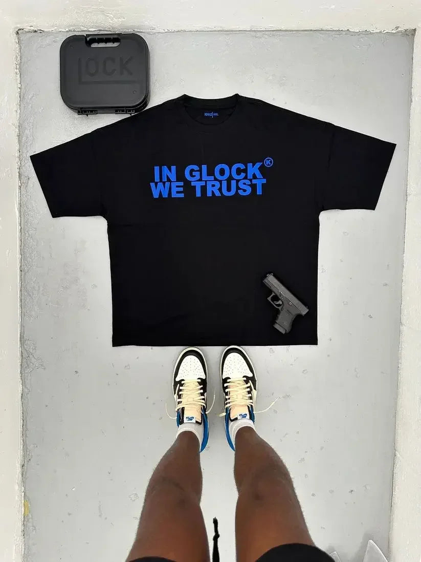 NG Cotton Fashion Brand Summer Harajuku IN GLOCK WE TRUST Letter Print Short Sleeve Men Clothing graphic t shirts