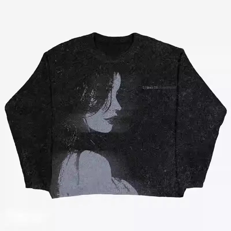 Y2k Portrait Sweater Men Vintage Knit Pullover Jumpers Gothic Winter Spooky Halloween Wool Knitwear Women Ugly Christmas Sweater