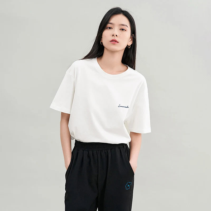 Toyouth Women T-shirt 2023 Summer Short Sleeve O Neck Loose Tees Letter Printed Pure Cotton Multicolor Basic All Match Tops