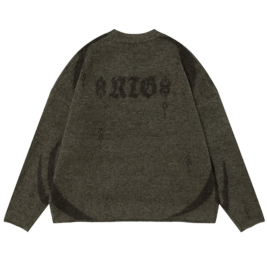 Men Streetwear Hip Hop Sweaters Graphic Oversized Knit Sweater Harajuku Oversized Pullover Sweater Casual Loose Jumper