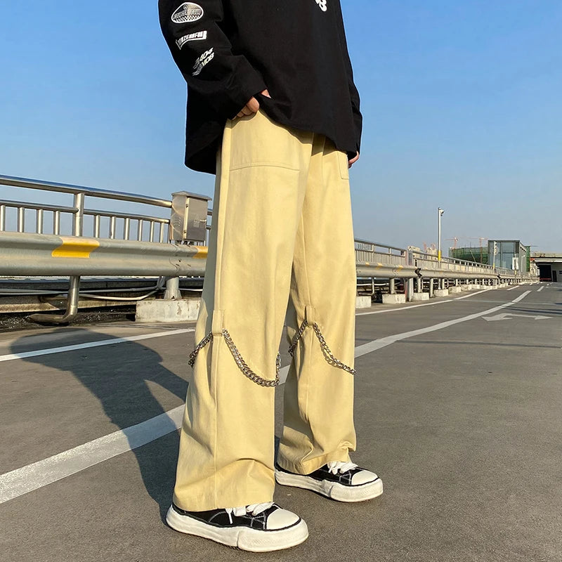 LAPPSTER Men Black Y2k Streetwear Harajuku Sweatpants 2023 Overalls Mens Korean Fashions Baggy Pants Free Chain Japanese Joggers