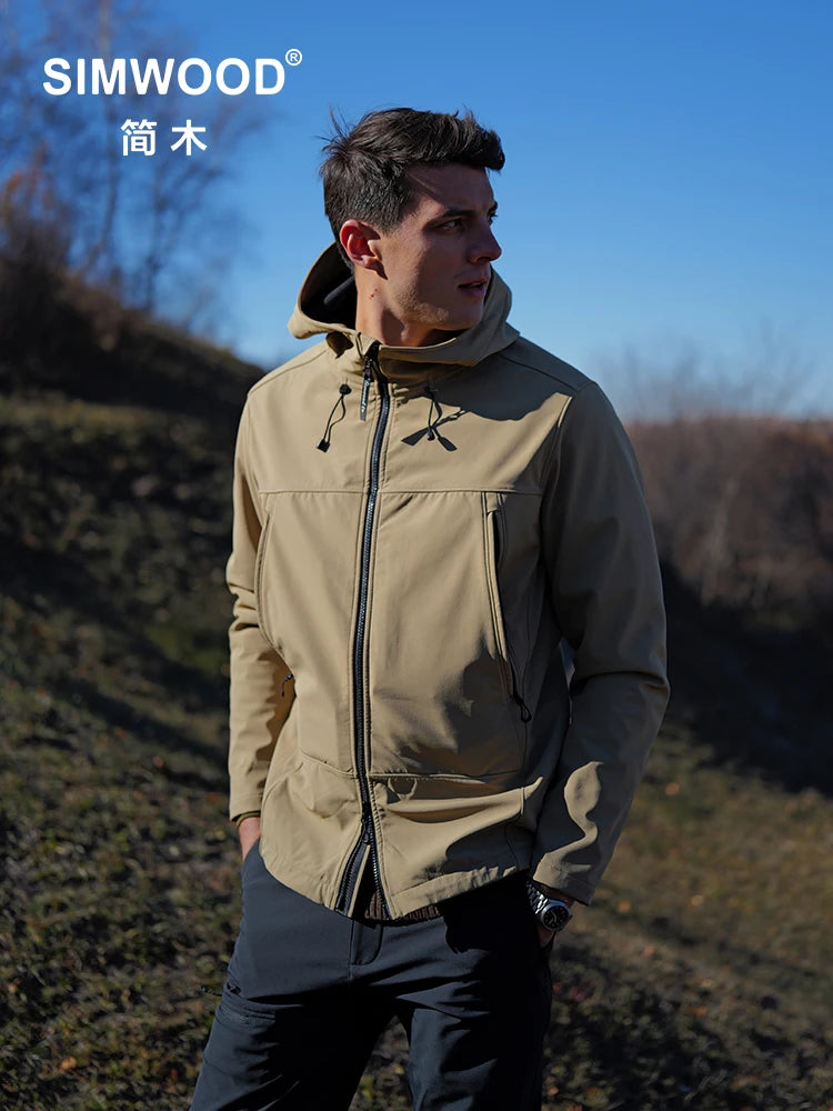 SIMWOOD 2024 Autumn New Standard Fit Soft Shell Light Outdoor Jackets Men Conductive Fiber Antistatic Jacket