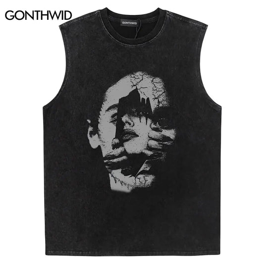 Vintage Tank Top Streetwear Hip Hop Retro Graphic Print Punk Goth Vest Harajuku Oversized Sleeveless T-Shirt 2023 Fashion Tops