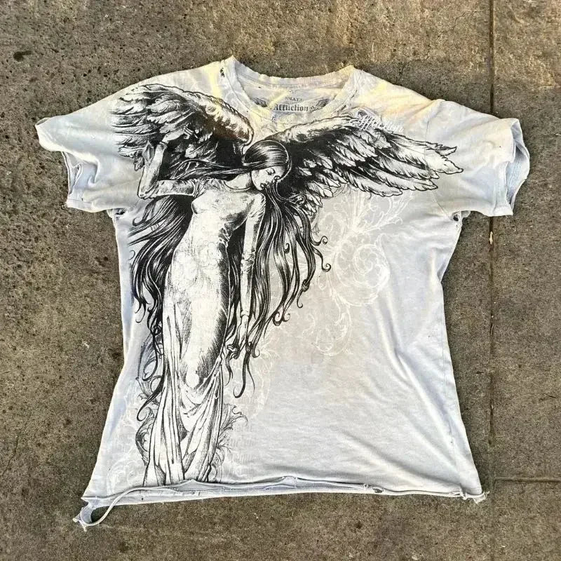 2000s Affliction Winter Long Sleeve T Shirt Hip Hop Crew Neck Oversized Sleeve Men Women Casual Gothic Clothing Tops Street Wear
