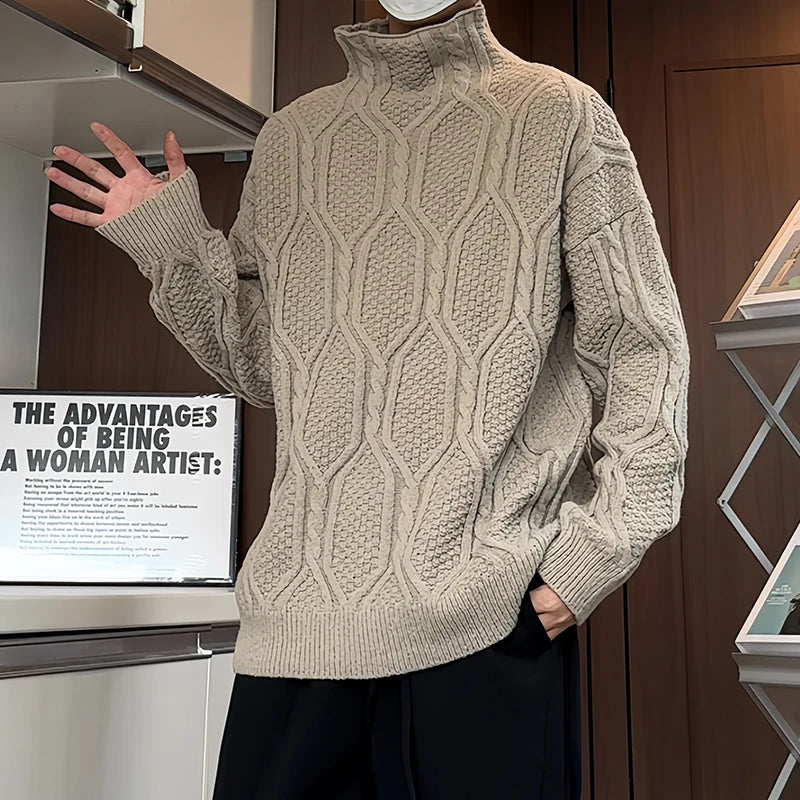 LAPPSTER Winter Turtleneck Sweater Men Luxury Long Sleeve Pullovers 2024 New In Y2k Oversized Graphic Knitted Sweater Black