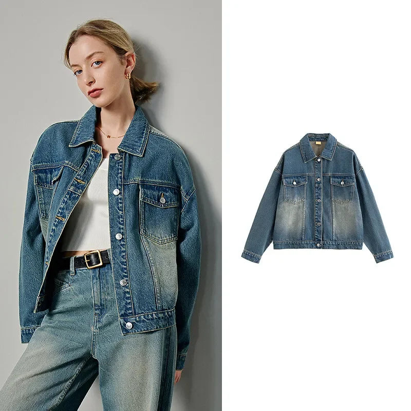 TOYOUTH 2024 Jeans Jacket Jacket Women Single Breasted Office Lady Denim Coats