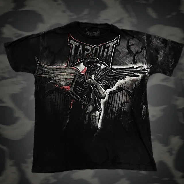 TAPOUT Gothic Fashion Skull Graphic Print Cotton T-shirts Y2K Retro Grunge Hip Hop Short Sleeve Oversized Tee Men Clothing Tops