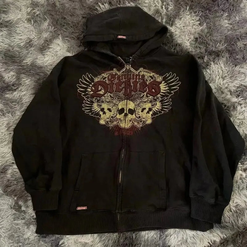 Gothic fashion skull print zipper hoodies for men 2023 autumn and winter hip-hop long-sleeved casual versatile baggy sweatshirts