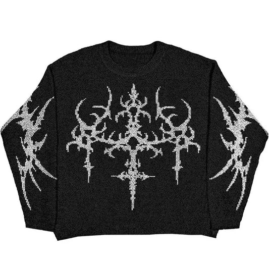 Y2k Hip Hop Wool Sweater Oversize Mens Clothing Streetwear Knitwear Women Gothic Vintage Harajuku Pullovers Men's Jumpers Jersey