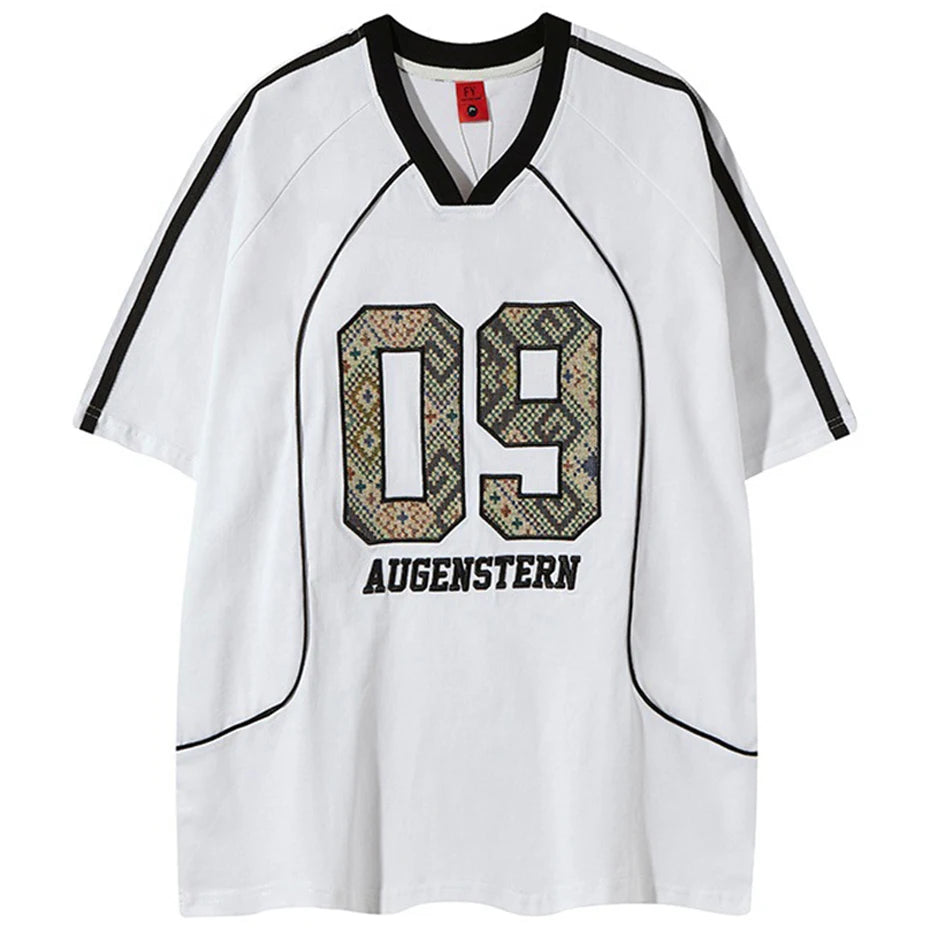 2025 Men Streetwear Hip Hop T Shirts Letter Embroidery Black White Loose Tee Tops Harajuku Oversized T-shirts