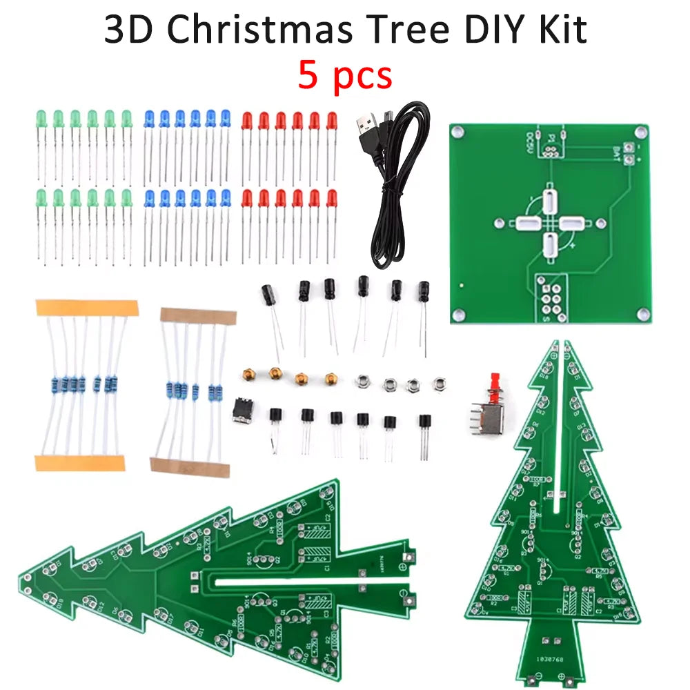 Xmas Tree DIY Kits RGB LED Flashing Tree DIY Kits Electronics Soldering Colorful 3D for Soldering Practice Learning