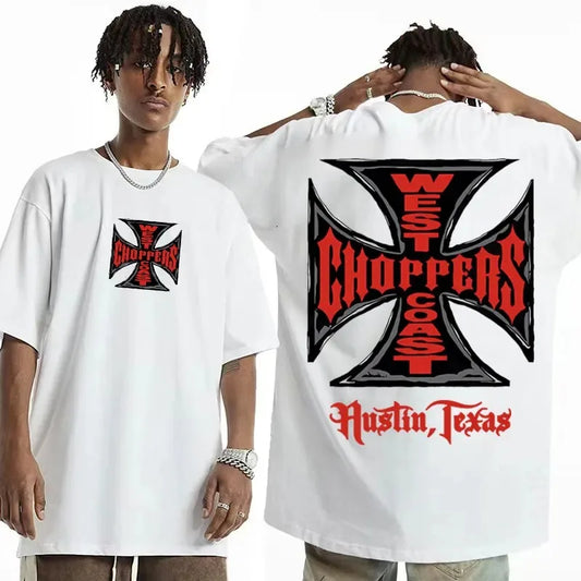 West Coast Choppers Iron Cross Graphic Tshirts for Men Hip Hop Harajuku Streetwear T-shirt Male Casual Cotton Oversized T Shirt