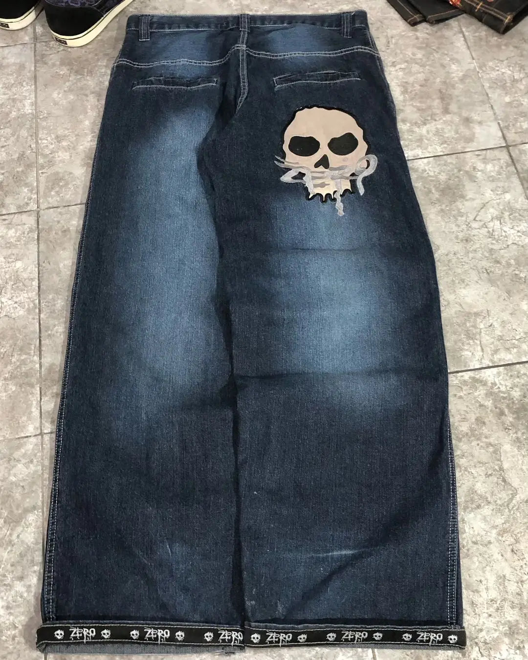 Retro Y2k Pants Hip Hop Goth Oversized Skull Pattern Baggy Jeans Wide Legs Low Waist Sports Skateboard Denim Trousers Streetwear