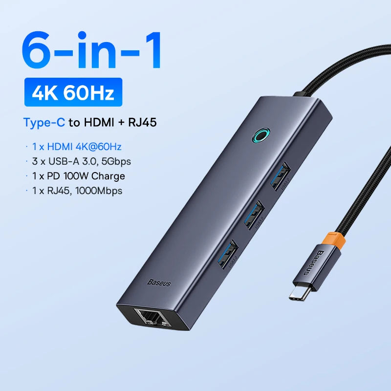 Baseus USB Type C to HDMI-Compatible HUB Adapter 13-In-1 DP 4K 60Hz 120Hz RJ45 VGA Converter PD 100W USB 3.0 2.0 For Macbook PC