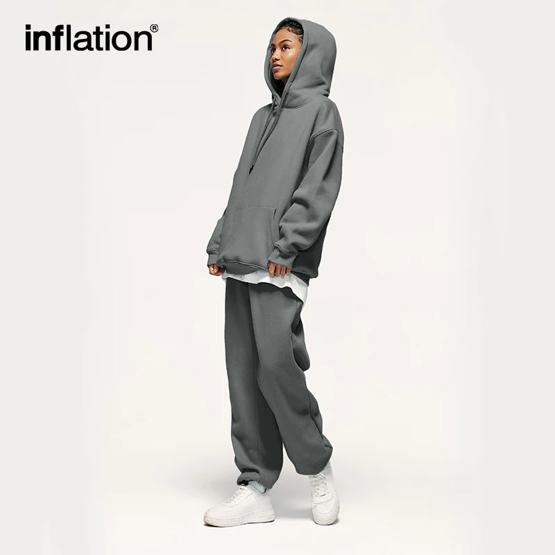 INFLATION 350gsm Thick Vlevet Tracksuit Winter Set Unisex Trendy Candy Color Jogging Suit Mens Matching Velvet Hoodies Set