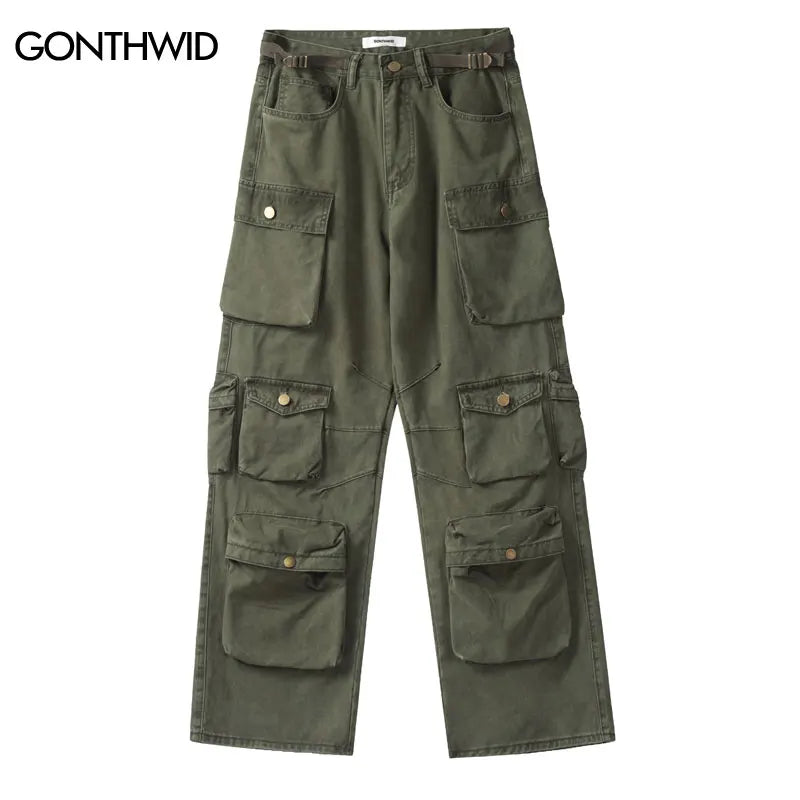 GONTHWID HipHop Streetwear Cargo Pants Multi Pockets Joggers Pants 2023 Men Harajuku Harem Trousers Straight Tactical Cargo Pant