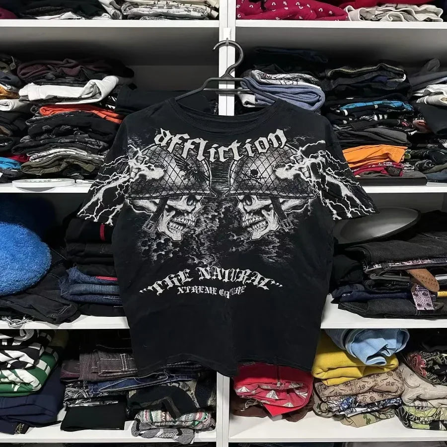 Affliction Long sleeved T shirt Y2K New Hip Hop Round Neck Oversized T shirt Mens Womens Casual Gothic Clothing Tops Streetwear